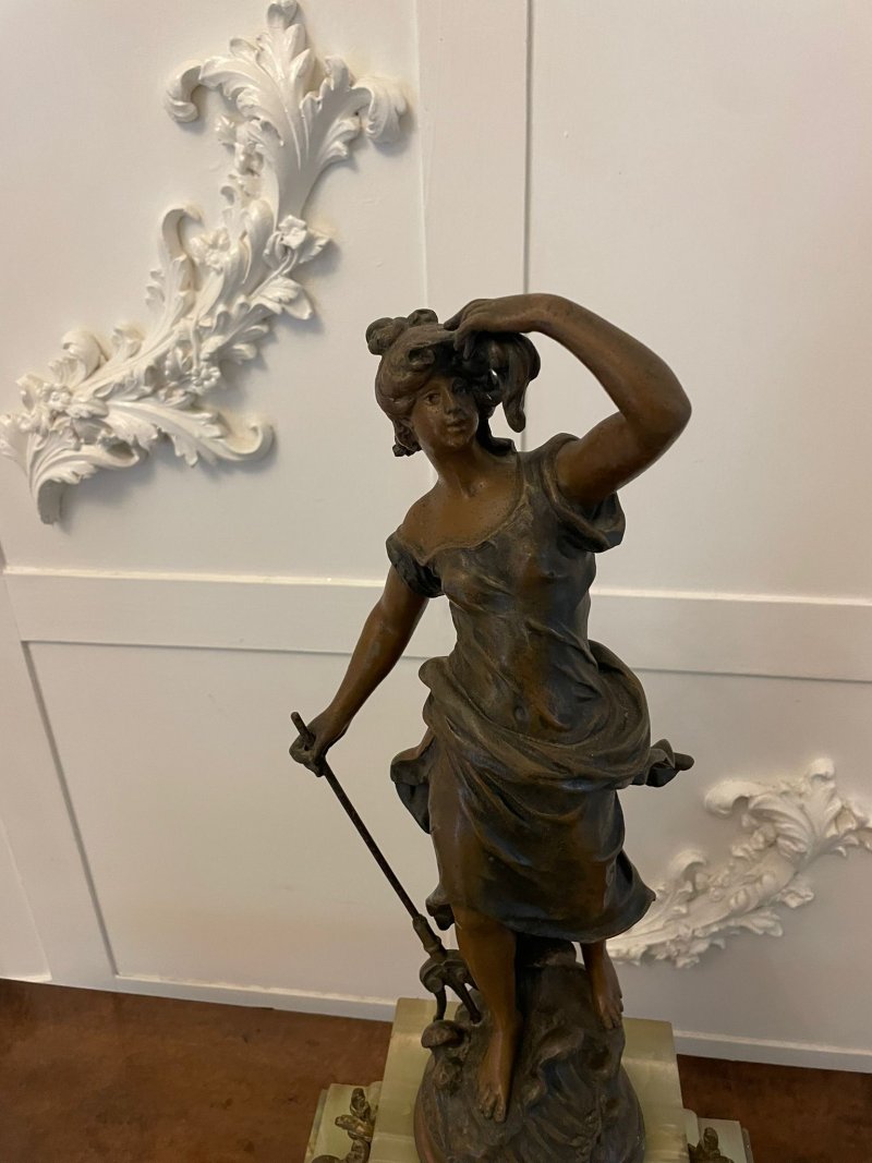 Antique French Onyx and Spelter Clock depicting Amphitrite after Auguste Moreau - Image 8